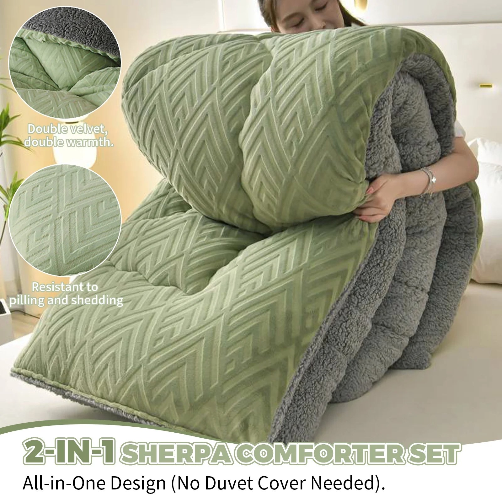Sherpa Reversible Comforter with 3D Geometric Design