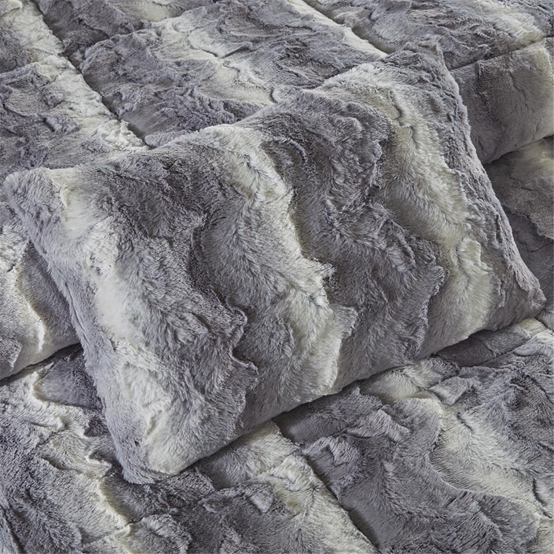 Faux Mink Fur Duvet Cover Set, Quilted Plush Bedding Set with Soft Microfiber Faux Fur, Cozy Modern Comforter Cover Set