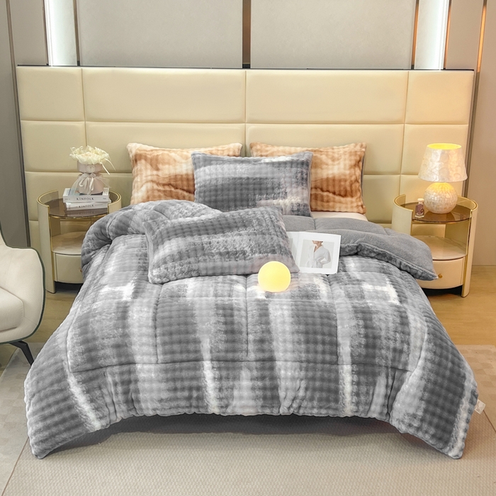 Faux Rabbit Fur Plush Comforter Set with Sherpa Fleece – Anti-Static Ultra Soft 3-Piece Bedding Set