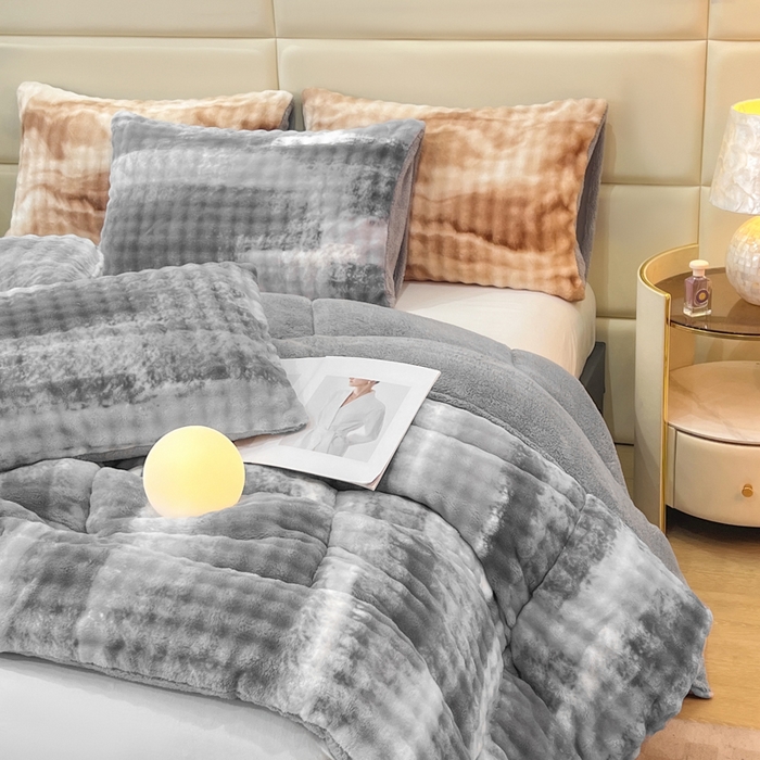 Faux Rabbit Fur Plush Comforter Set with Sherpa Fleece – Anti-Static Ultra Soft 3-Piece Bedding Set