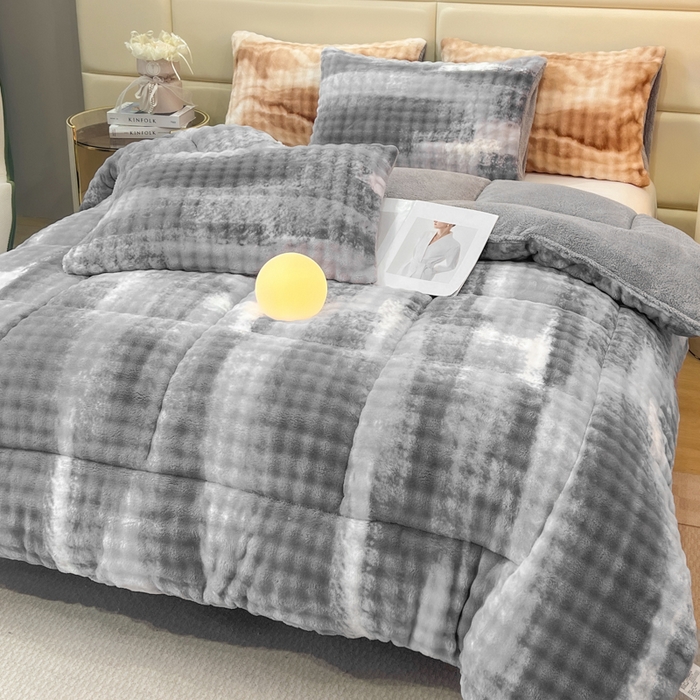 Faux Rabbit Fur Plush Comforter Set with Sherpa Fleece – Anti-Static Ultra Soft 3-Piece Bedding Set