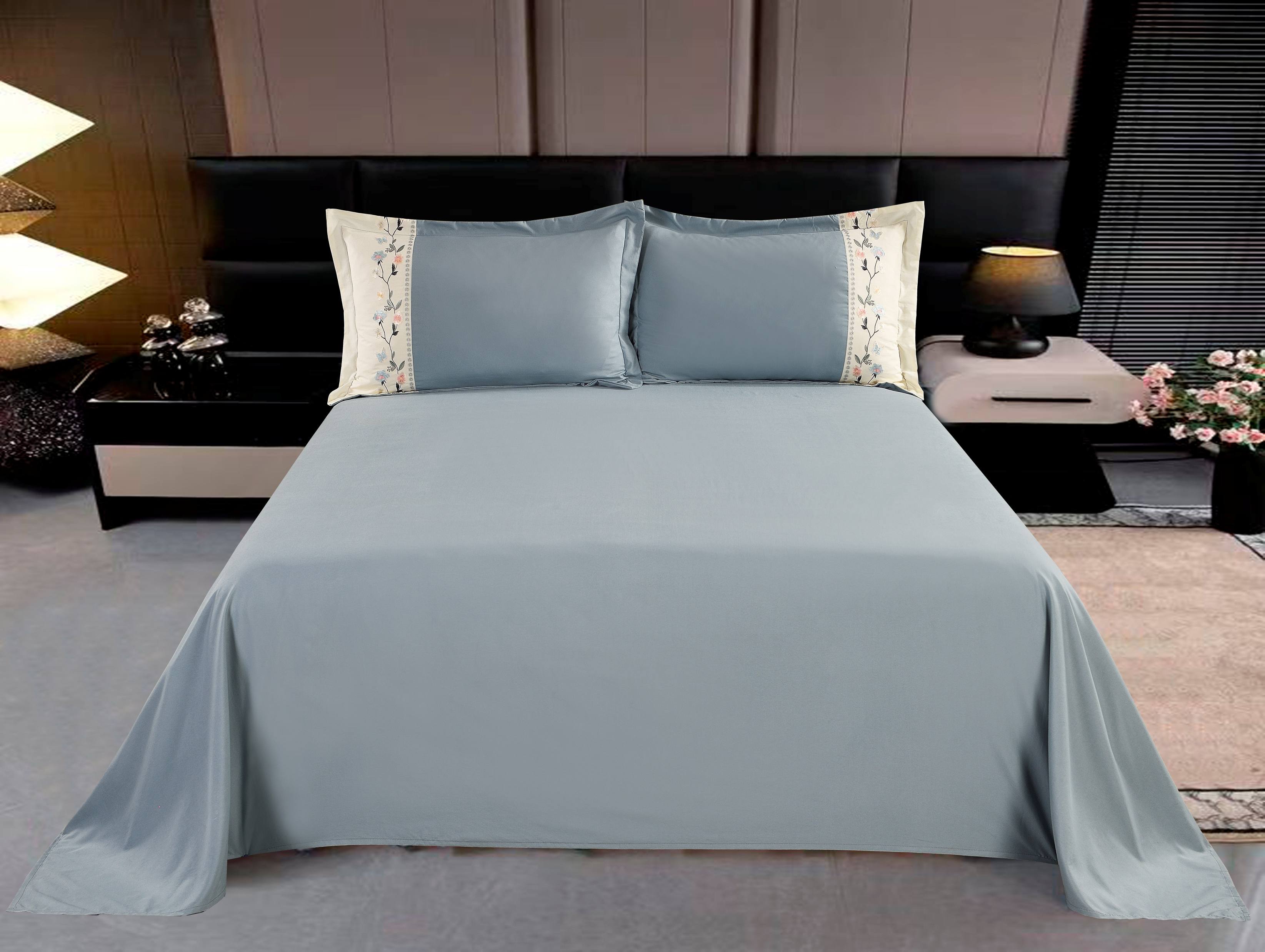 Polyester Brushed Fabric 3-Piece Sheet Set | Bed Sheet & 2 Spliced Embroidery Pillowcases