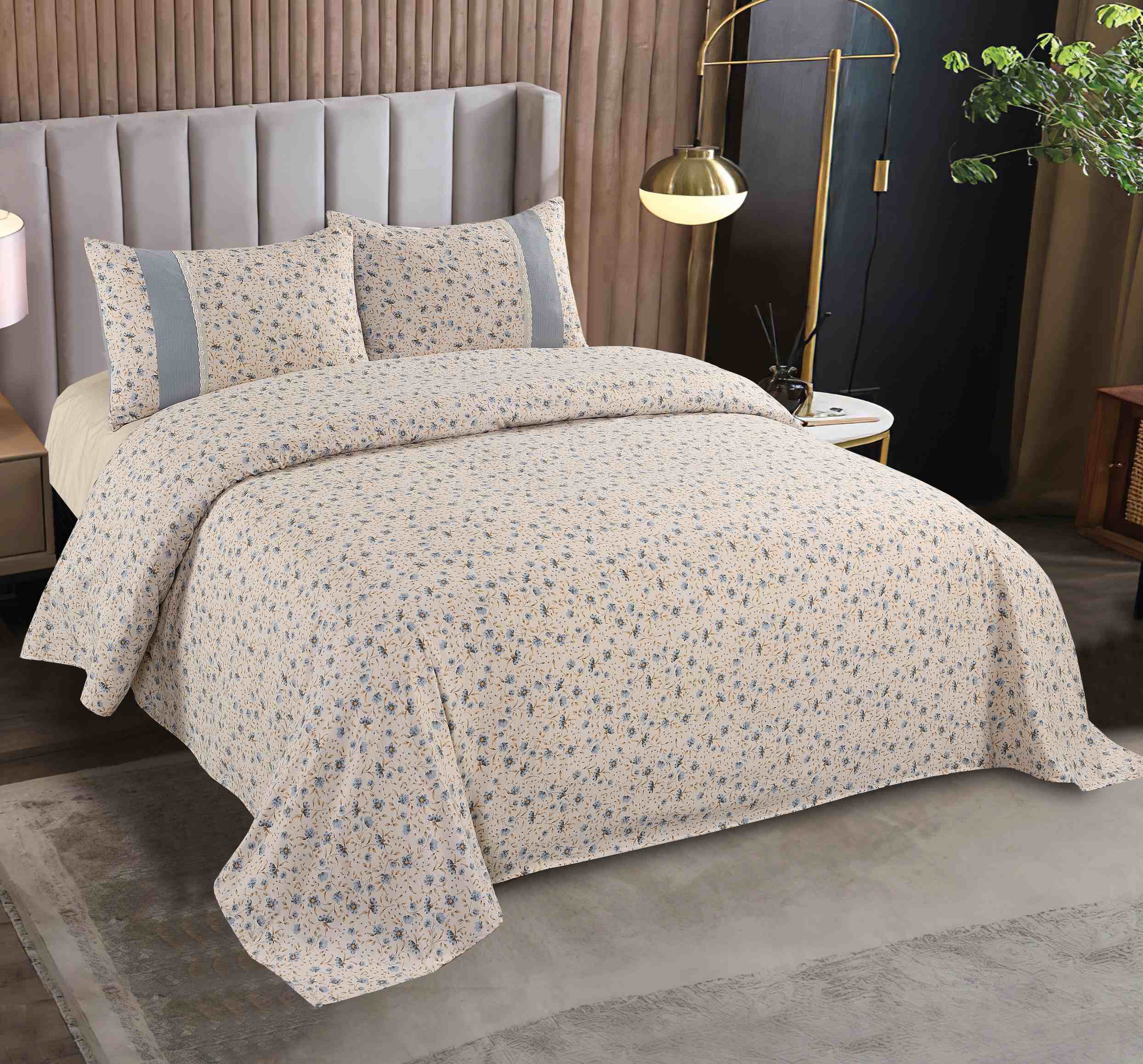 Polyester Brushed Printed 3-Piece Sheet Set | Bed Sheet & 2 Spliced Pillowcases