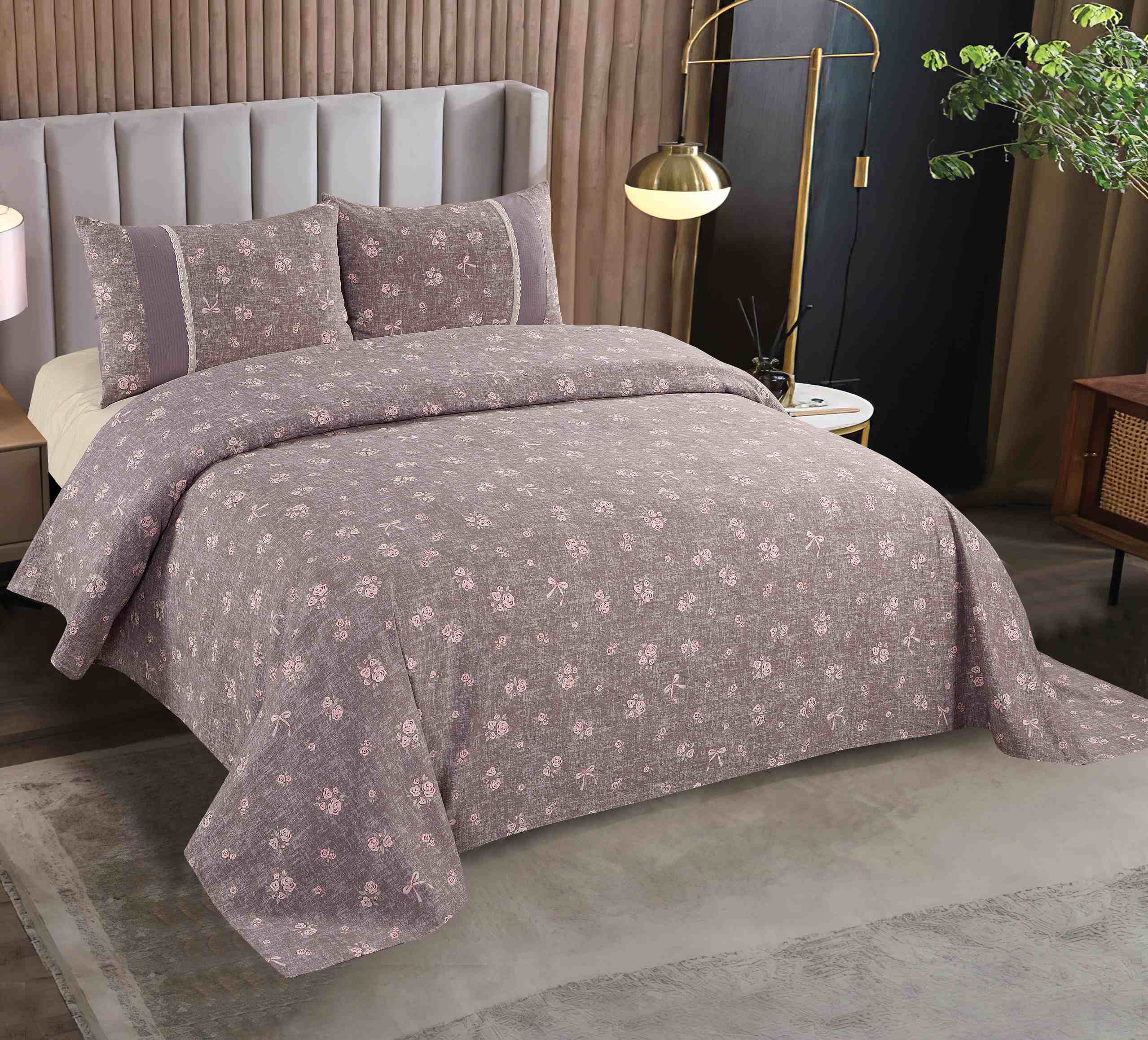 Polyester Brushed Printed 3-Piece Sheet Set | Bed Sheet & 2 Spliced Pillowcases
