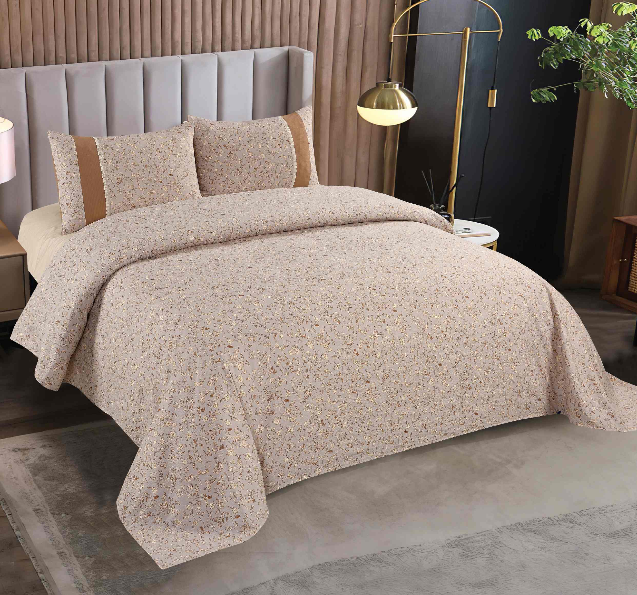 Polyester Brushed Printed 3-Piece Sheet Set | Bed Sheet & 2 Spliced Pillowcases