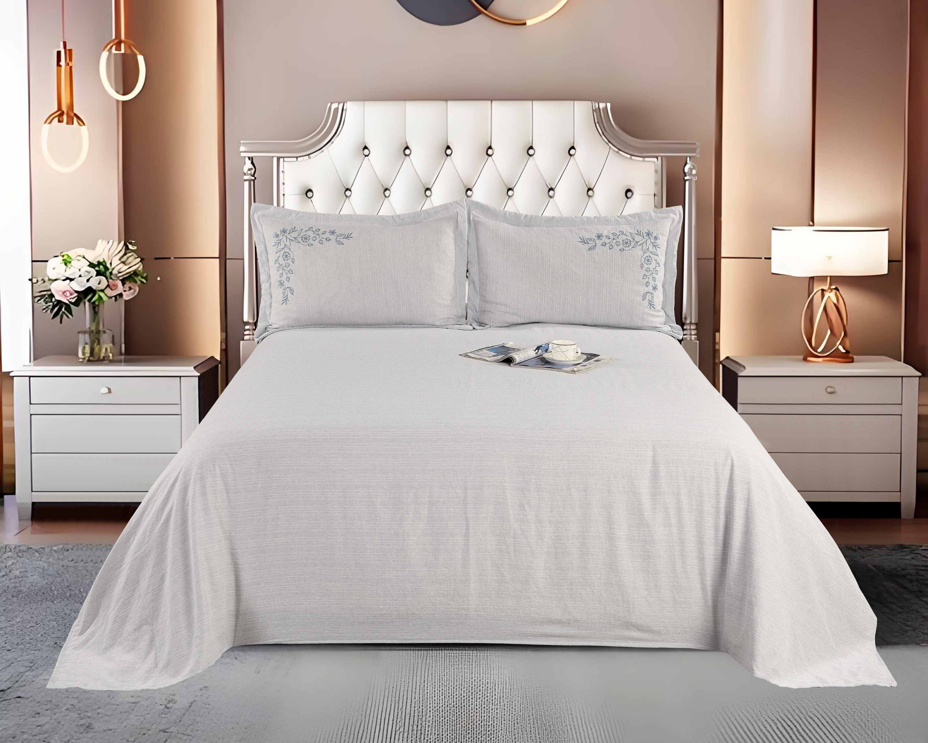 Polyester 3-Piece Sheet Set | Flat Sheet & 2 Embroidered Pillowcases