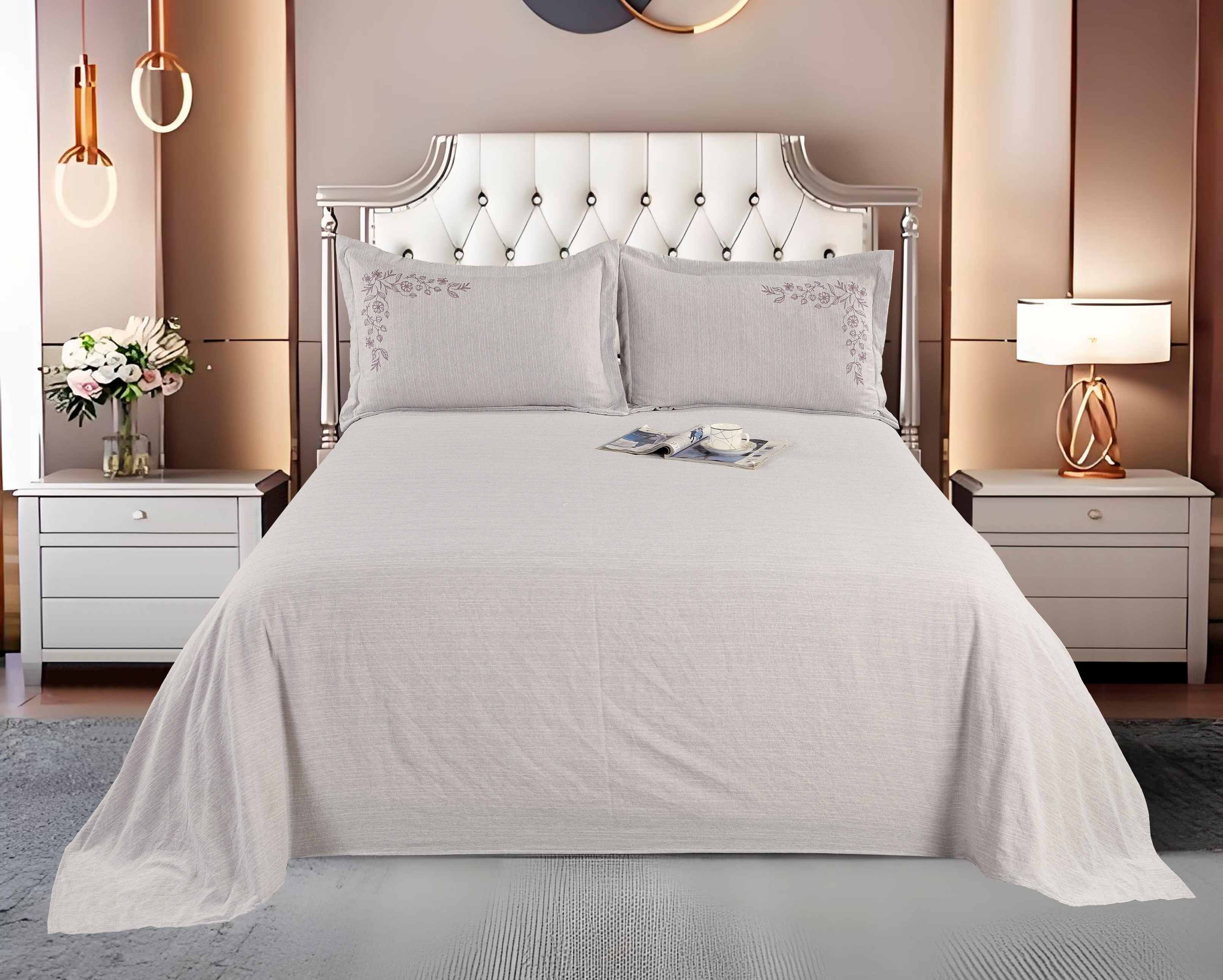 Polyester 3-Piece Sheet Set | Flat Sheet & 2 Embroidered Pillowcases