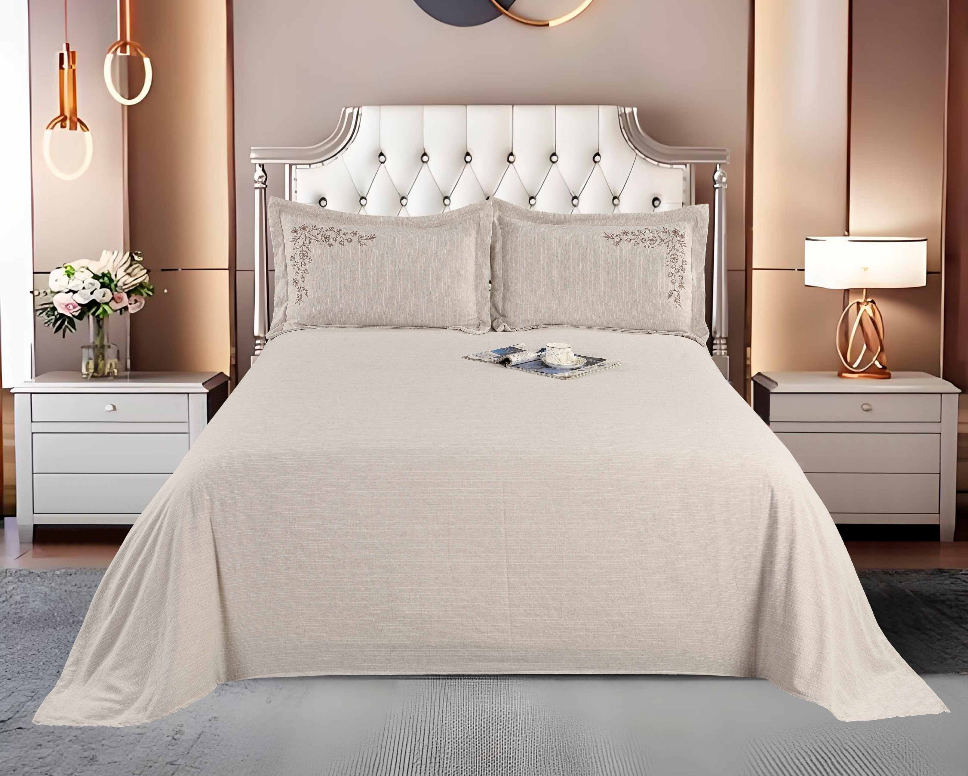Polyester 3-Piece Sheet Set | Flat Sheet & 2 Embroidered Pillowcases