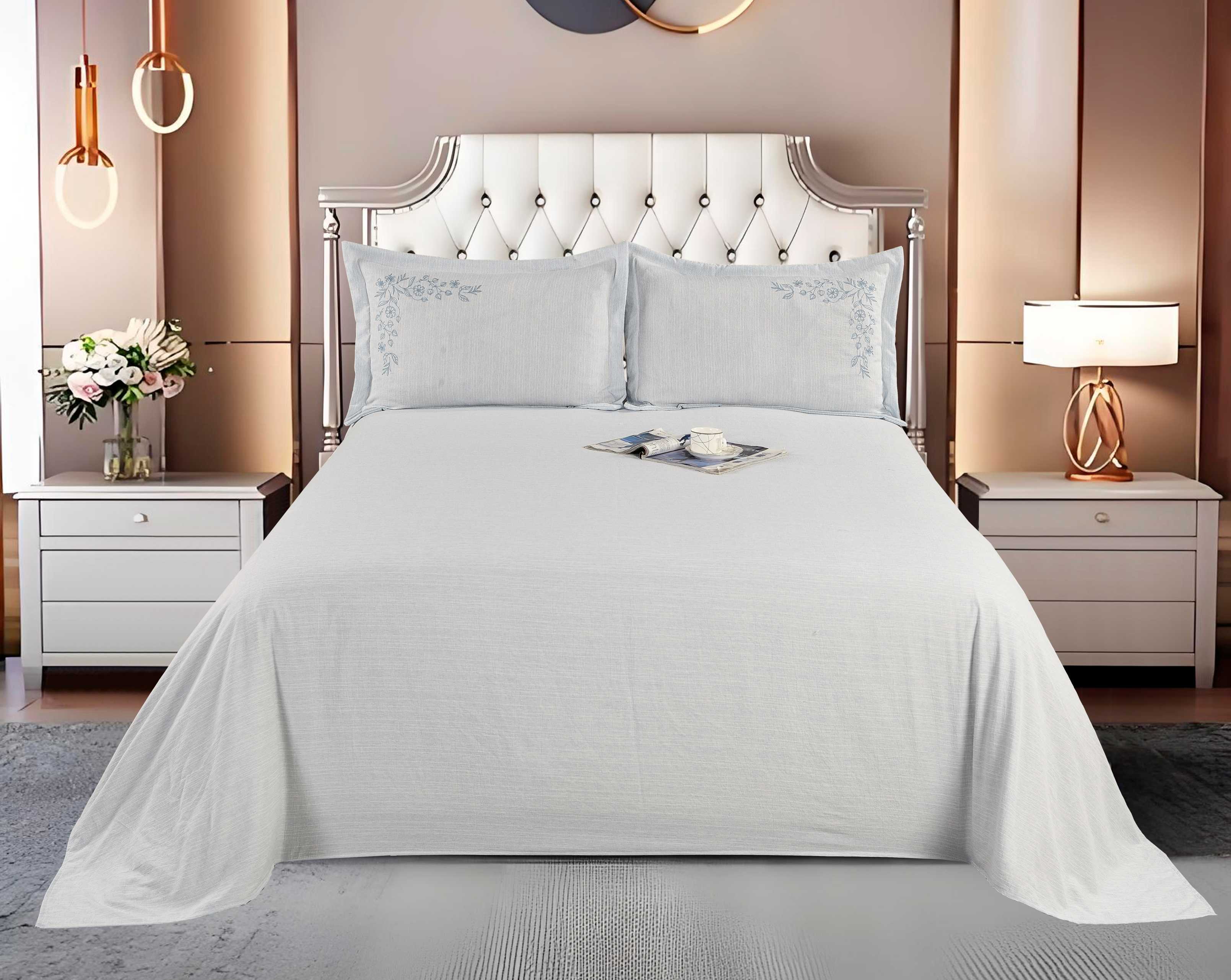 Polyester 3-Piece Sheet Set | Flat Sheet & 2 Embroidered Pillowcases