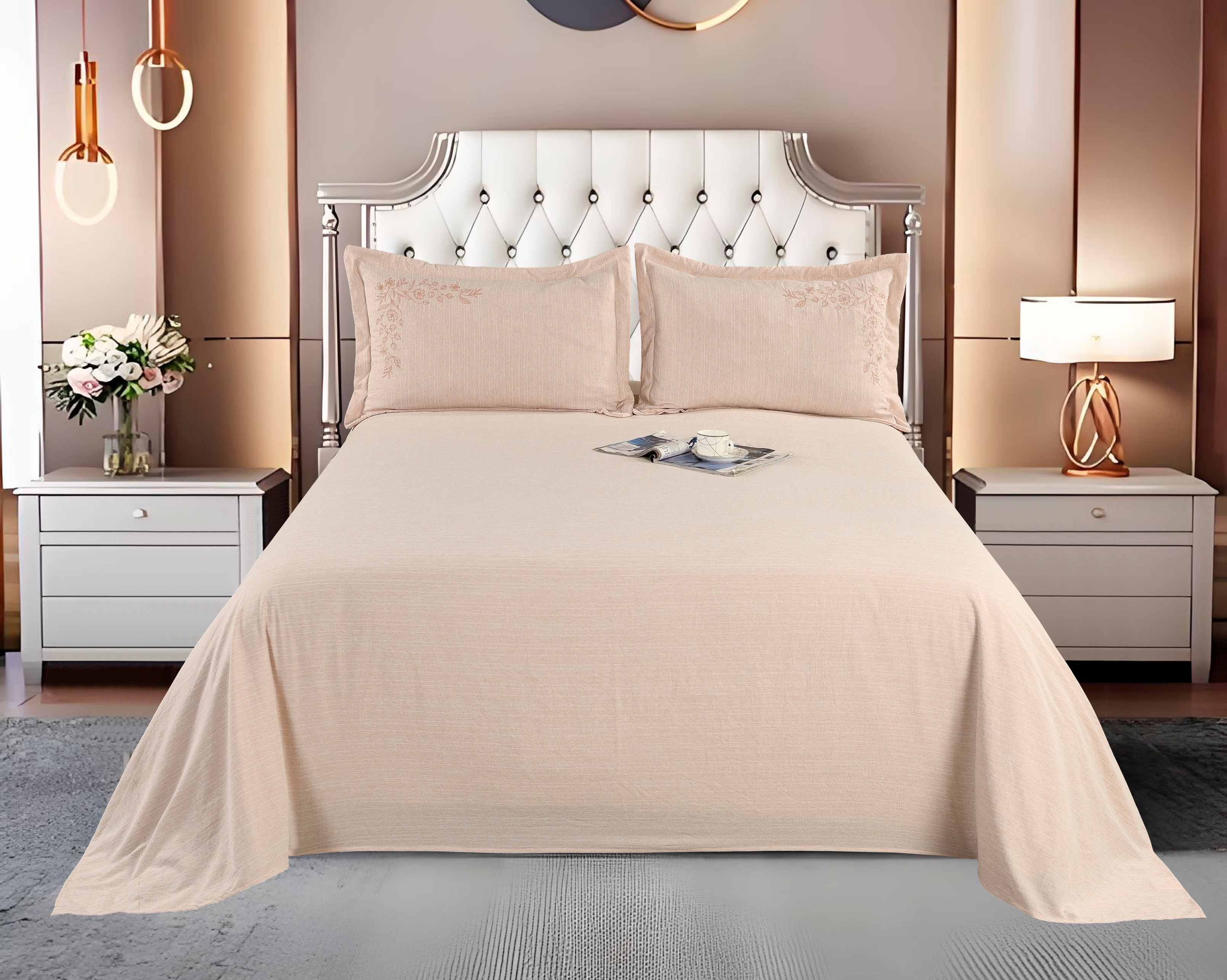Polyester 3-Piece Sheet Set | Flat Sheet & 2 Embroidered Pillowcases