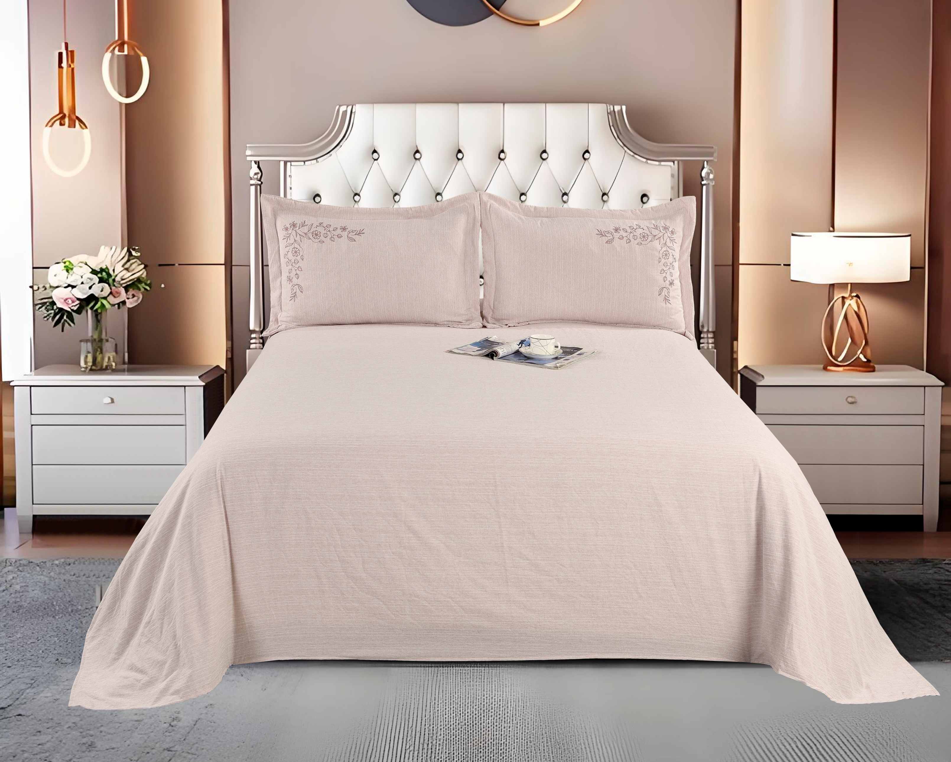 Polyester 3-Piece Sheet Set | Flat Sheet & 2 Embroidered Pillowcases