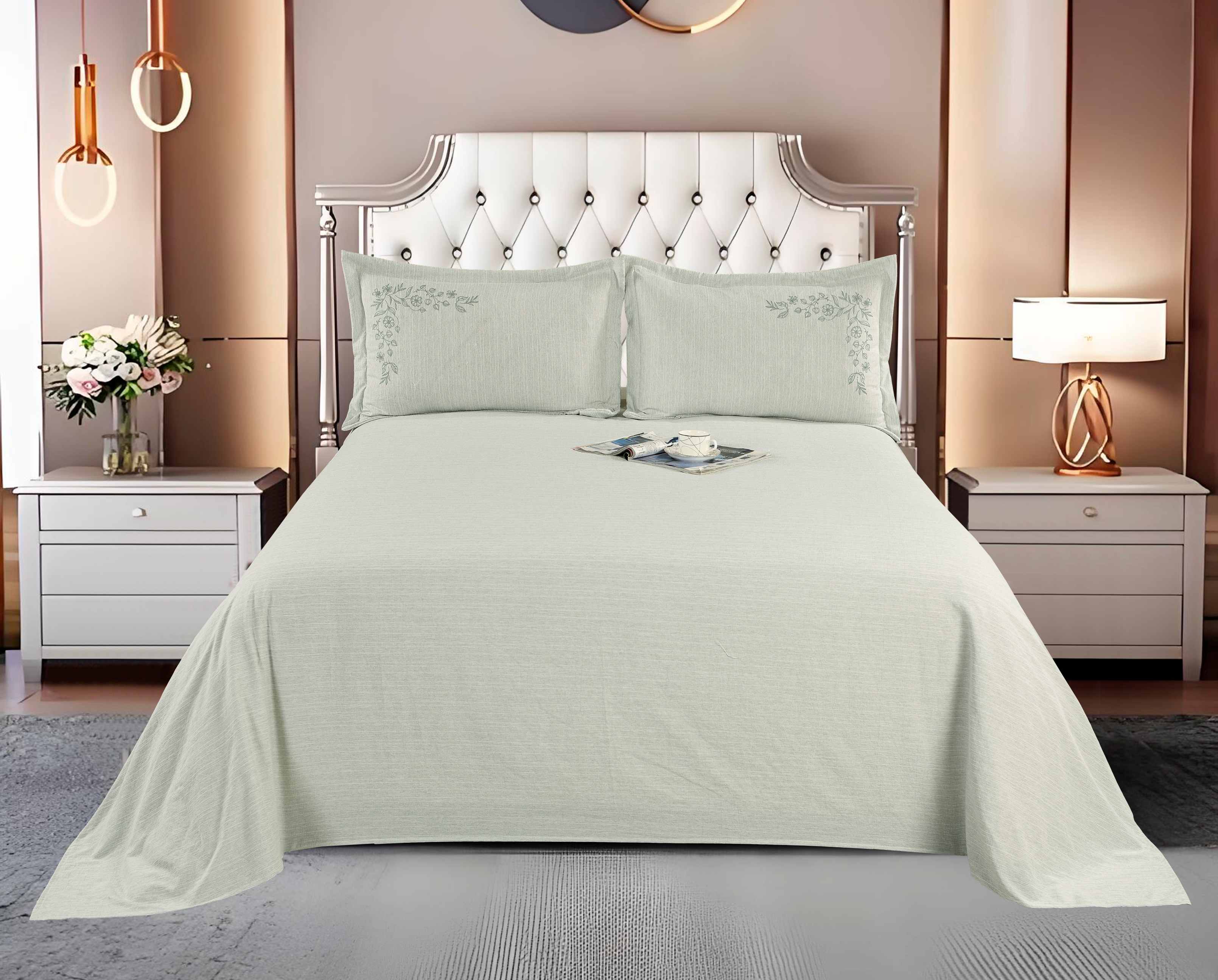 Polyester 3-Piece Sheet Set | Flat Sheet & 2 Embroidered Pillowcases