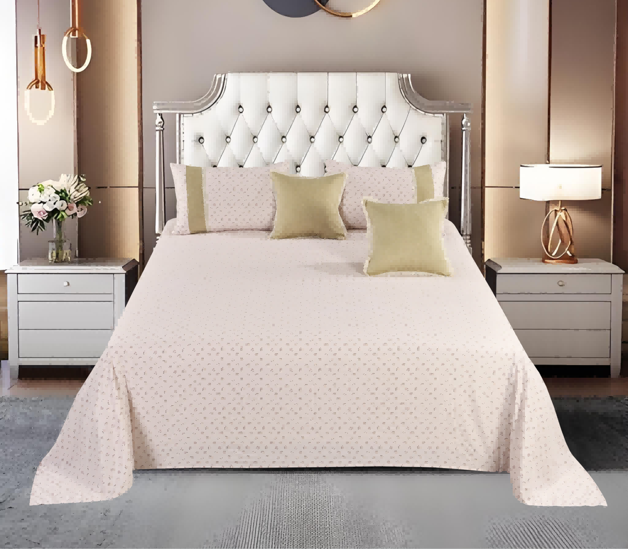 Floral Printed Polyester Bed Sheet 5-Piece Set | 1 Bed Sheet + 2 Lace Splicing Pillowcases + 2 Lace Cushion Covers, Various Floral Patterns Available