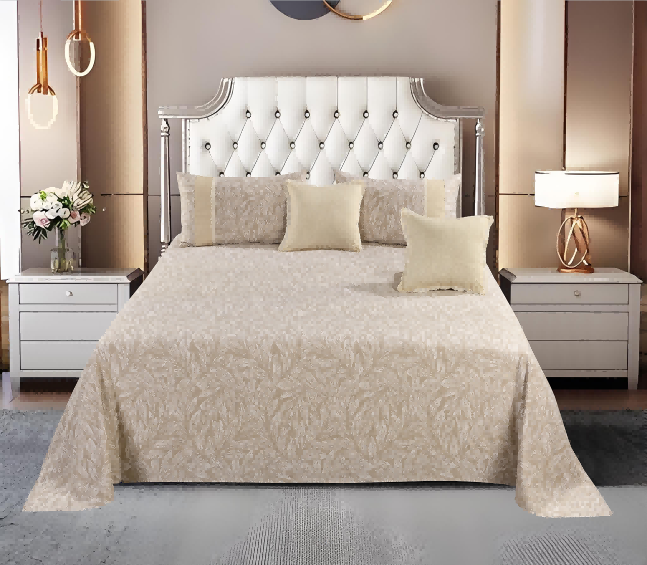 Floral Printed Polyester Bed Sheet 5-Piece Set | 1 Bed Sheet + 2 Lace Splicing Pillowcases + 2 Lace Cushion Covers, Various Floral Patterns Available