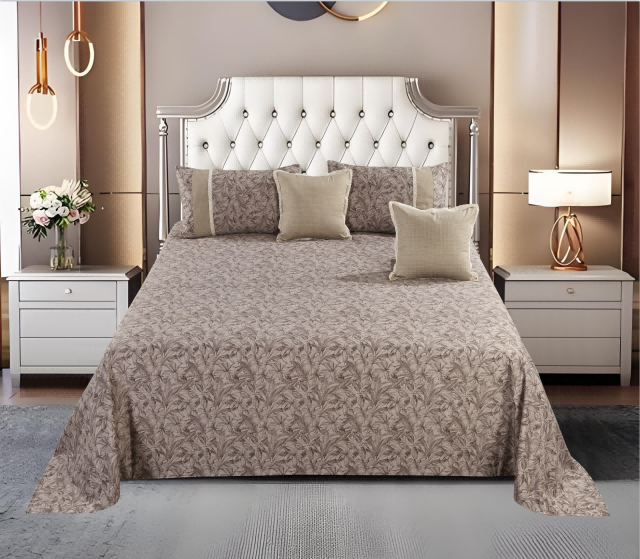 Floral Printed Polyester Bed Sheet 5-Piece Set | 1 Bed Sheet + 2 Lace Splicing Pillowcases + 2 Lace Cushion Covers, Various Floral Patterns Available