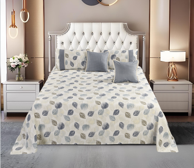 Floral Printed Polyester Bed Sheet 5-Piece Set | 1 Bed Sheet + 2 Lace Splicing Pillowcases + 2 Lace Cushion Covers, Various Floral Patterns Available