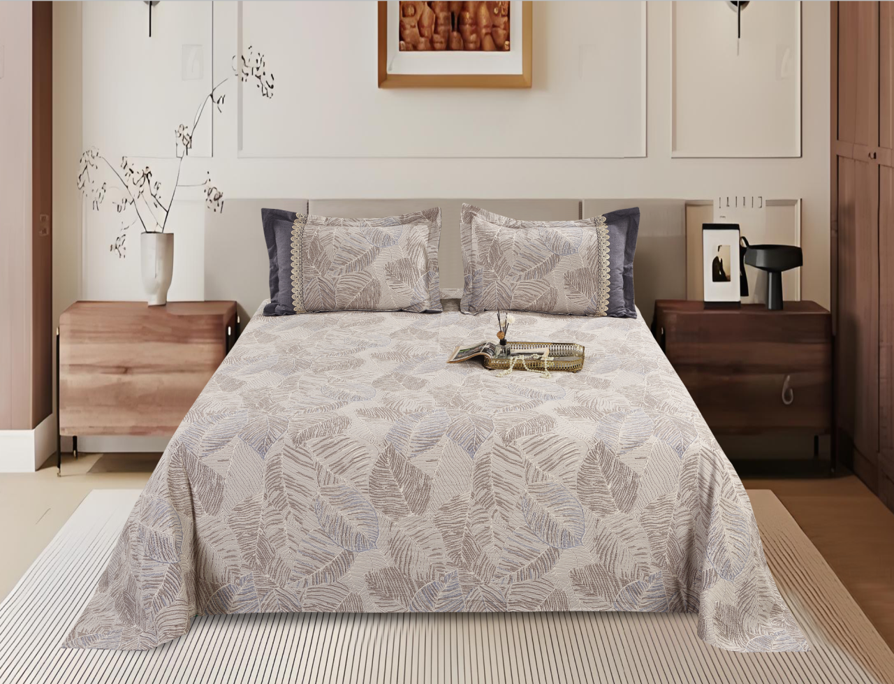 Printed Polyester Bed Sheet 3-Piece Set | 1 Bed Sheet + 2 Lace Splicing Pillowcases, Multiple Pattern Options Available