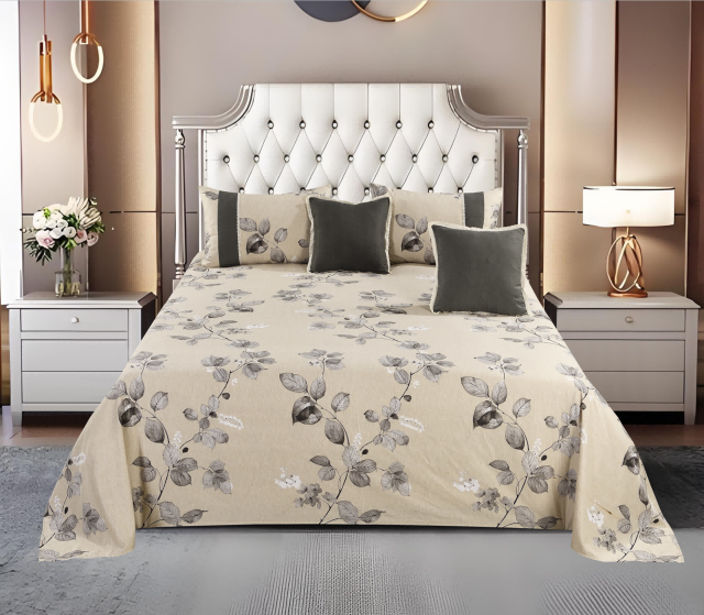 Floral Printed Polyester Bed Sheet 5-Piece Set | 1 Bed Sheet + 2 Lace Splicing Pillowcases + 2 Lace Cushion Covers, Various Floral Patterns Available